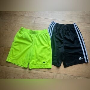 Nike & Addidas Neon Yellow and Black Athletic Shorts Duo